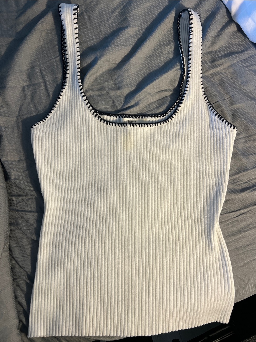 Ribbed Cream Tank Top with Black Contrast Trim - Women